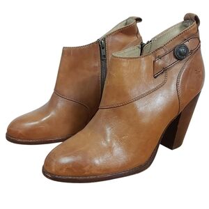Frye Women Jenny Short Ankle Boots Size 11 B Tan Leather Zip High Stacked Heel